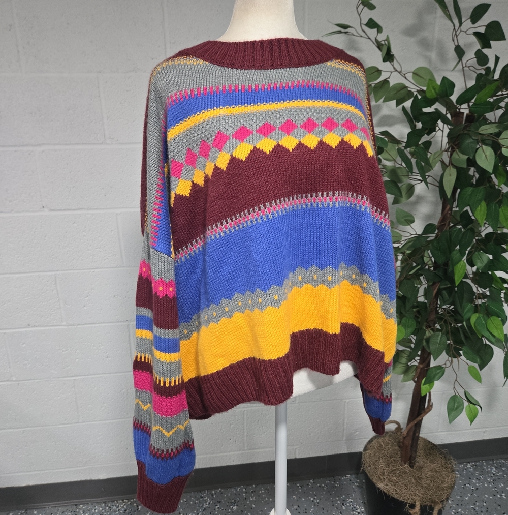 Lane Bryant Colorful Cropped Knit Sweater Size XXL Boho Festival Geometric